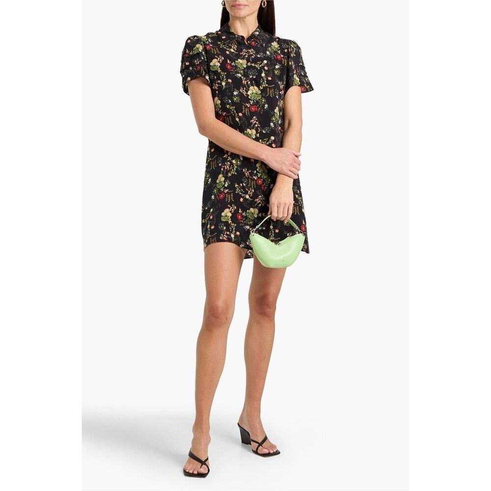 ALICE + OLIVIA Jem floral-print cupro mini shirt dress Size Large